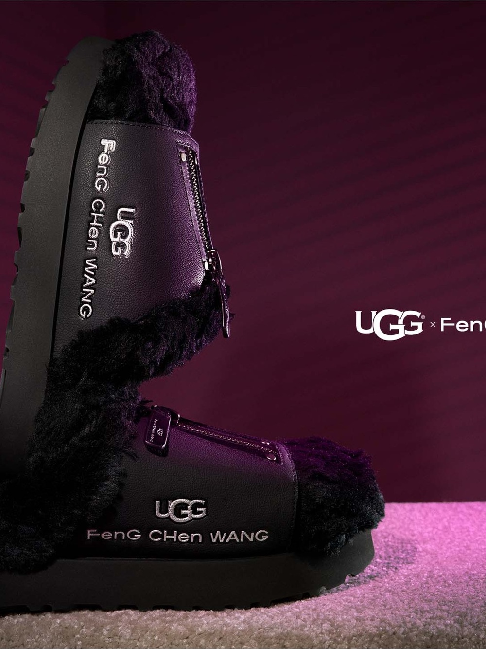 UGG Black Shearling Zip Mule by Feng Chen Wang